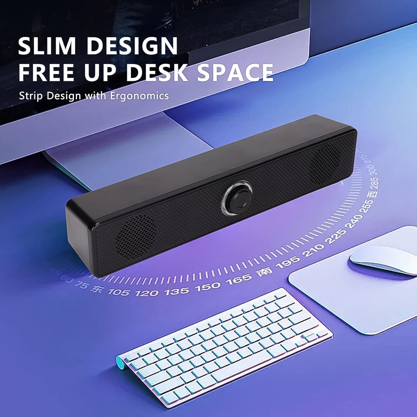 USB Desktop Soundbar Speaker – Plug & Play PC/Laptop/TV with Volume Dial