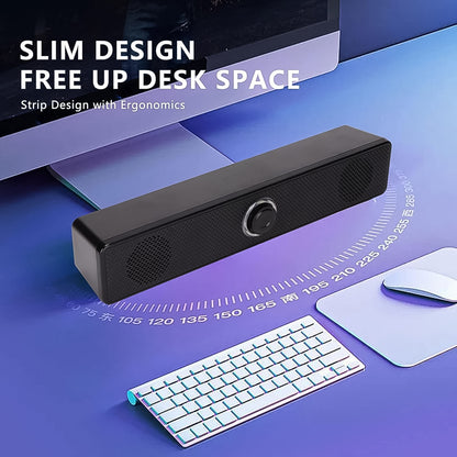 USB Desktop Soundbar Speaker – Plug & Play PC/Laptop/TV with Volume Dial