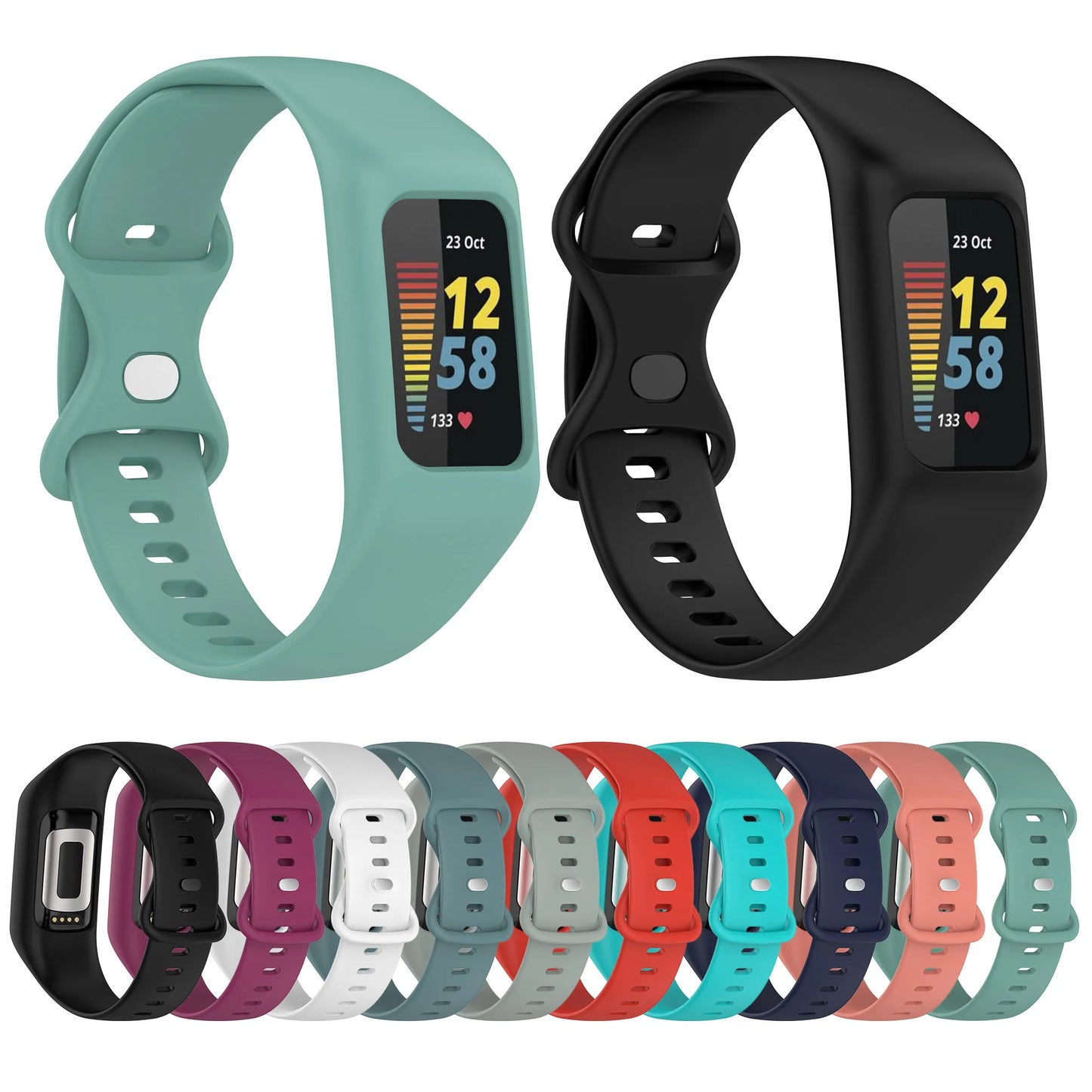 Silicone Wrist Strap with Protective Case for Fitbit Charge 6 5 4 3 Band and Protector 2 in 1 Replacement Wristband