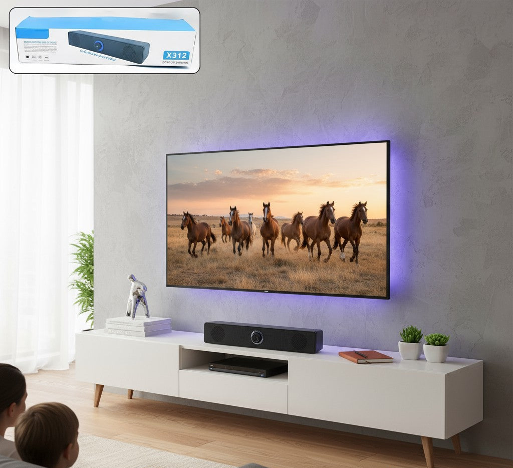 USB Desktop Soundbar Speaker – Plug & Play PC/Laptop/TV with Volume Dial