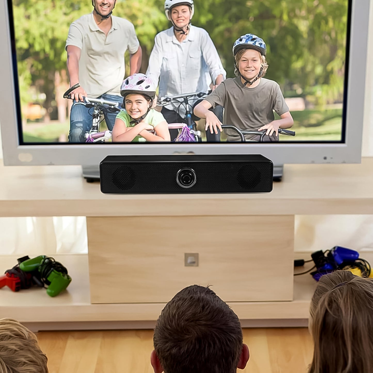 USB Desktop Soundbar Speaker – Plug & Play PC/Laptop/TV with Volume Dial